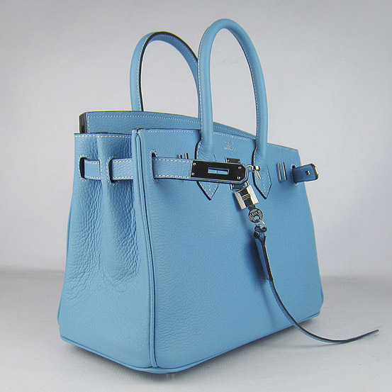 Replica Hermes Birkin 30CM Togo Leather Bag Light Blue 6088 On Sale